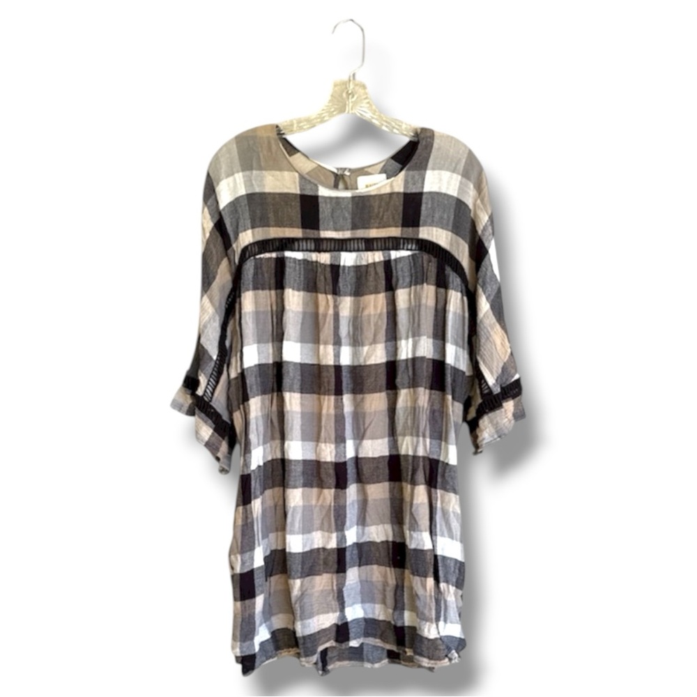 Anthropologie Maeve Plaid Kimono Sleeve Tie Waist Tunic Dress Size Medium